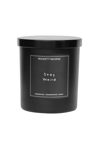 Image of the Rockett St George Stay Weird Cedarwood & Frankincense Candle on a white background