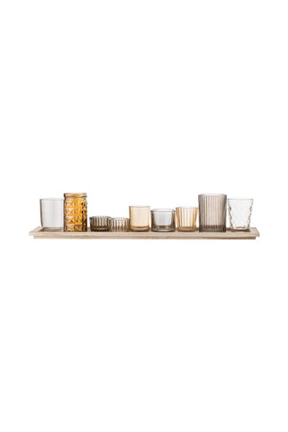 Image of the Wooden Tray With Glass Candle Holder Votives on a white background