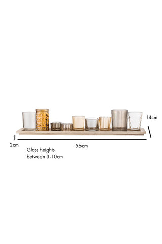 Dimension image of the Wooden Tray With Glass Candle Holder Votives