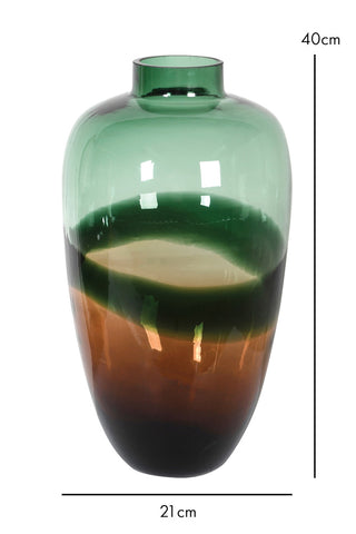 Dimension image of the Tall Dark Green & Brown Glass Vase