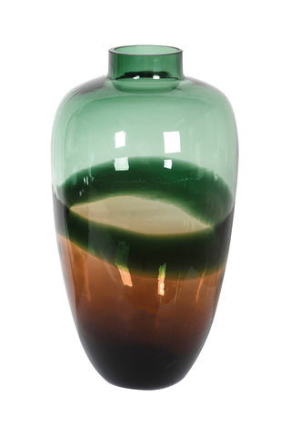 Image of the Tall Dark Green & Brown Glass Vase on a white background
