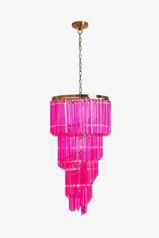 Image of the 3-Tier Hot Pink Glass Chandelier on a white background