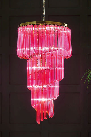 Image of the 3-Tier Hot Pink Glass Chandelier