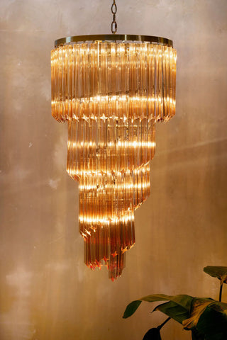 Image of the 3-Tier Champagne Pink Glass Chandelier