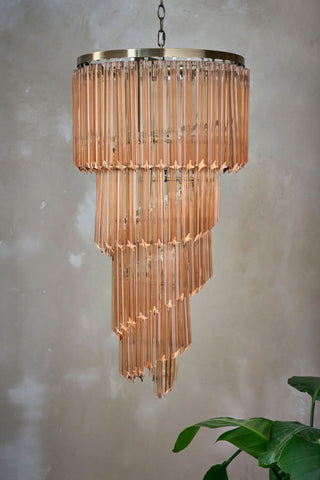 Lifestyle image of the 3-Tier Champagne Pink Glass Chandelier