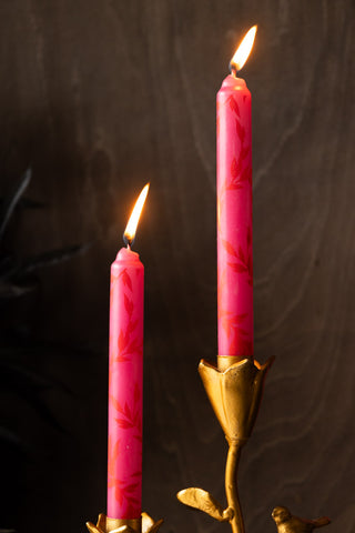 Image of the Set Of 4 Pink Leaf Dinner Candles