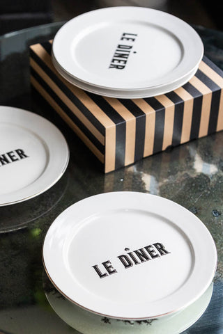 Image of the Set Of 4 Le Diner Bistro Dinner Plates on a table setting