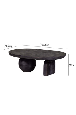 Dimension image of the Abstract Black Mango Wood Coffee Table
