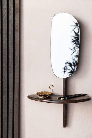 Image of the Abstract Walnut Wall Mirror With Shelf