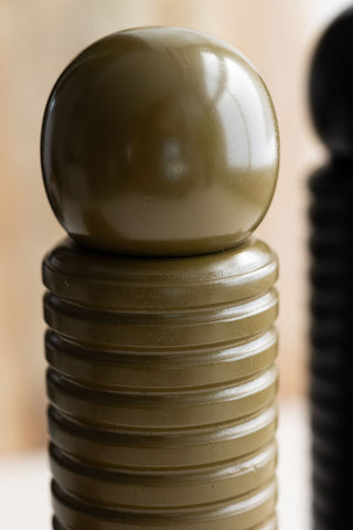 Close-up image of the Olive Green Acacia Wood Salt Or Pepper Grinder