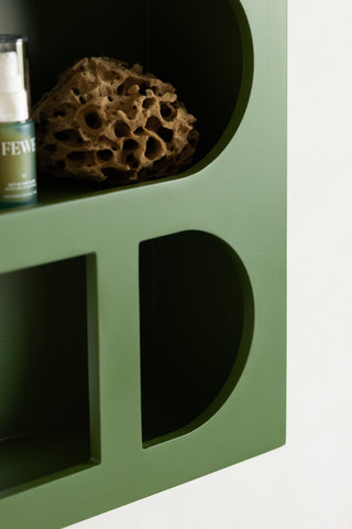 Image of the finish on the Alcove Wall Shelf in Cactus Green