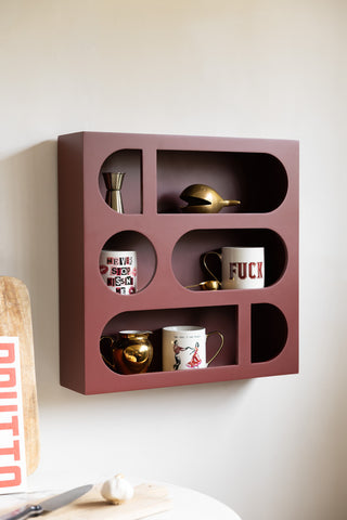 Lifestyle image of the Alcove Wall Shelf in Burgundy