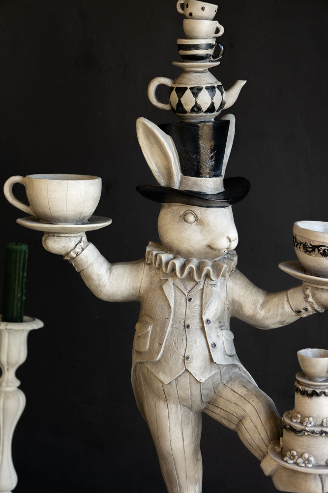 white rabbit tea cup succulent Alice In Wonderland Inspired Balancing Act White Rabbit Ornament