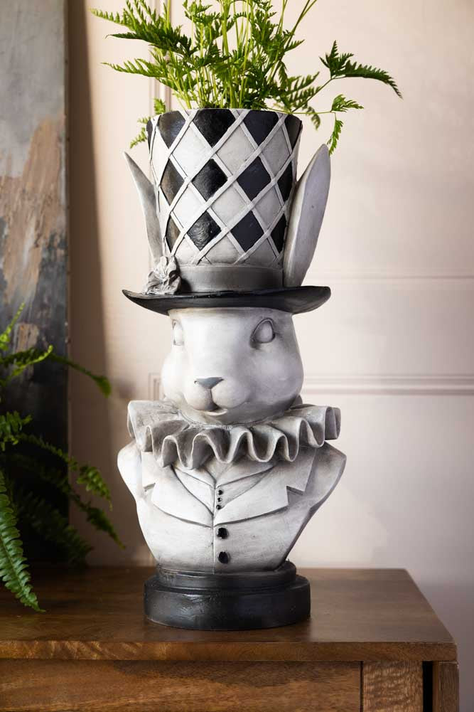 mad hatter plant pot Alice In Wonderland 'Rabbit' Bust Plant Holder