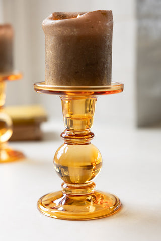 Detail image of the Amber Glass Candle Holder