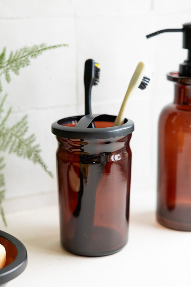 Apothecary-Style Amber Glass Toothbrush Holder | Rockett St George