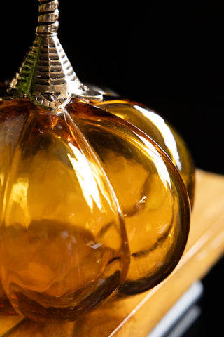 The glass detail on the Small Amber Glass Pumpkin. 
