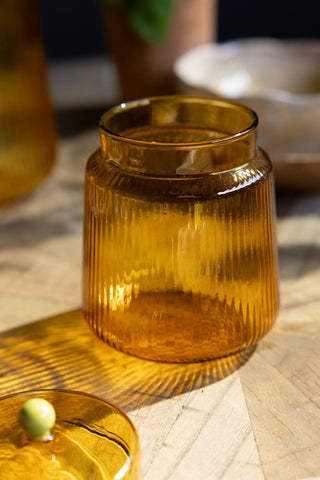 Image of the colour of the Amber Ribbed Glass Storage Jar - Short