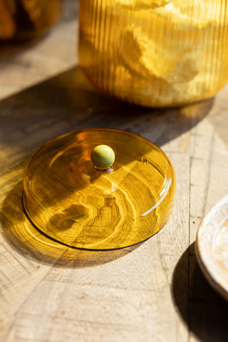 Image of the lid on the Amber Ribbed Glass Storage Jar - Tall