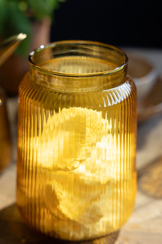 Image of the colour of the Amber Ribbed Glass Storage Jar - Tall