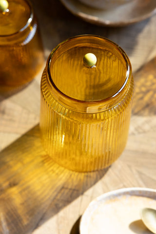 Amber Ribbed Glass Storage Jar - Tall