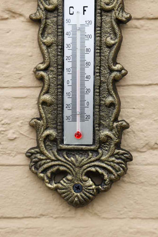 Detail image of the Antique Brass Thermometer