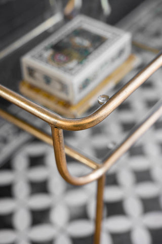 Close-up image of the Antique Brass & Glass Side Table