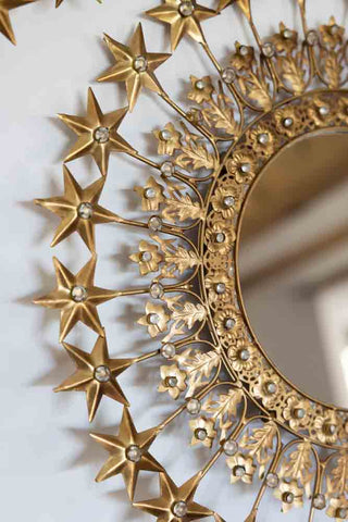 Close-up image of the Antique Gold Jewelled Star Wall Mirror