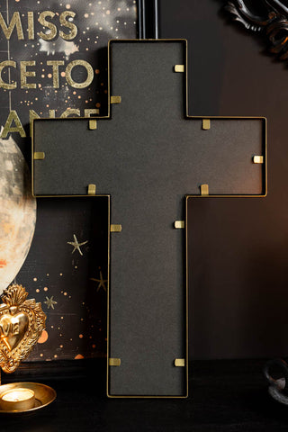 The back of the Antique-style Gold Cross Wall Mirror. 