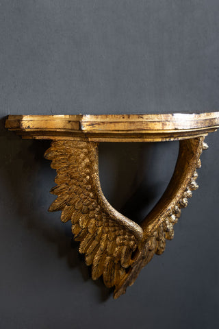 Image of the Antiqued Gold Angel Wings Wall Shelf