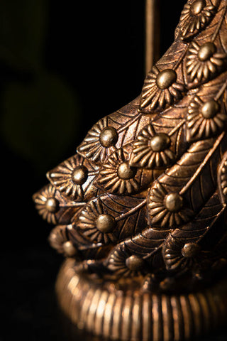 Close-up of the detail on the Antique-Style Gold Peacock Ornament.