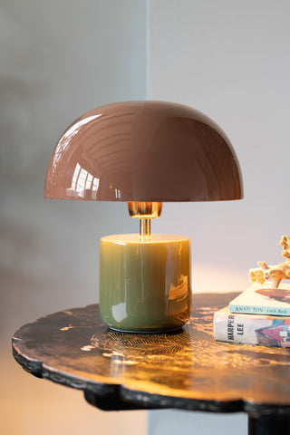 Lifestyle image of the Baked Terracotta & Green Domed Table Lamp