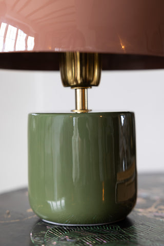 Close-up image of the Baked Terracotta & Green Domed Table Lamp