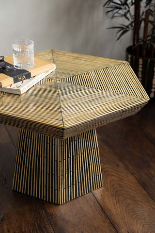 Bamboo inlay hexagon coffee table on wooden floor
