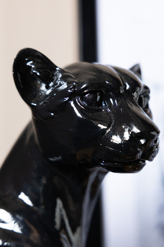 Detail shot of the face of the Beautiful Black Panther Decorative Ornament.