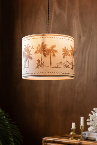 Image of the Beautiful Desert Island Lampshade on a Ceiling Pendant Illuminated