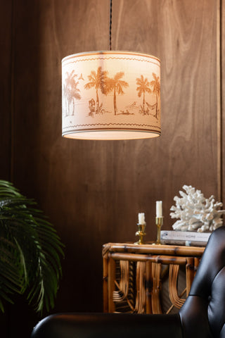 Image of the Beautiful Desert Island Lampshade on a Ceiling Pendant Illuminated