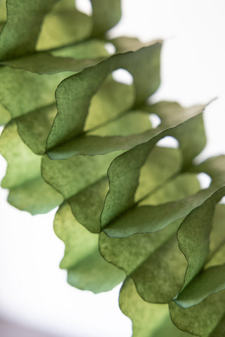 Close-up image of the Beautiful Handcrafted Classic Paper Garland in Moss Green