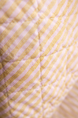 Detail image of the Beautiful Mustard & Pale Pink Stripe Cotton Quilt