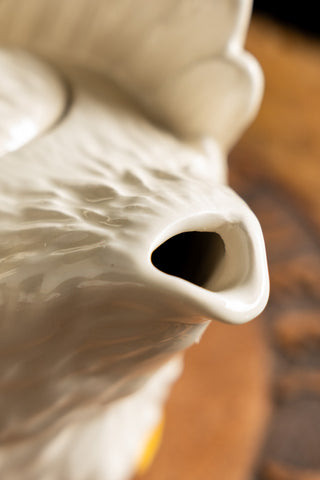 Close-up of the spout of the Beautiful Painted Swan Teapot.