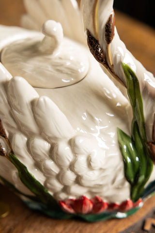 Close-up of the Beautiful Painted Swan Teapot.