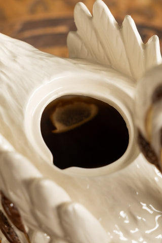 Close-up of the opening of the Beautiful Painted Swan Teapot.