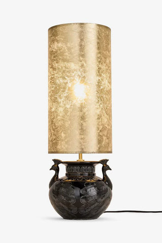 Image of the Beautiful Peacock & Gold Leaf Effect Table Lamp on a white background