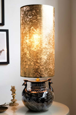 Lifestyle image of the Beautiful Peacock & Gold Leaf Effect Table Lamp