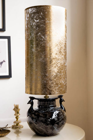 Image of the Beautiful Peacock & Gold Leaf Effect Table Lamp