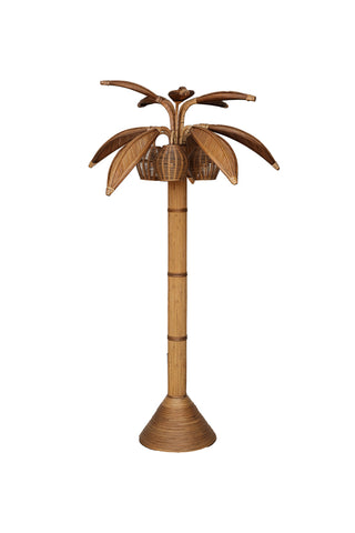 Cutout image of beautiful rattan palm tree floor lamp on a white background. 