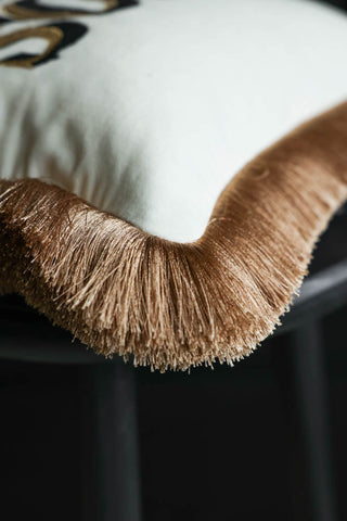 Image of the fringe on the Big Softie Velvet Fringe Feather Filled Cushion