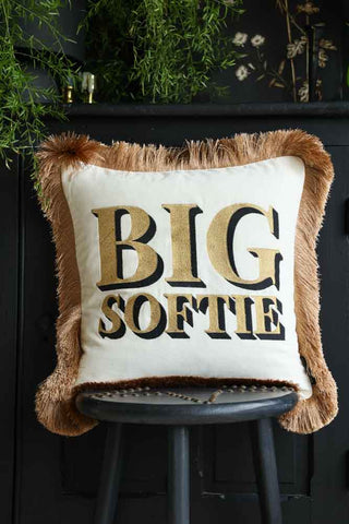 Lifestyle image of the Big Softie Velvet Fringe Feather Filled Cushion