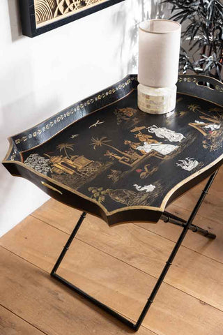 Image of the Black Chinoiserie-style Deco Tray Table