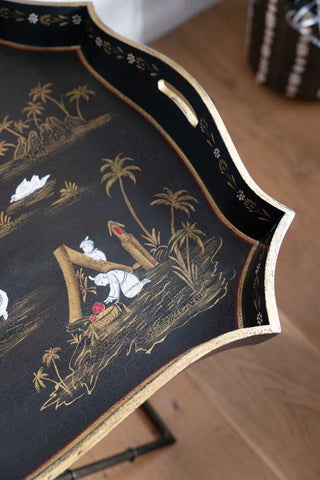 Image of the material for the Black Chinoiserie-style Deco Tray Table